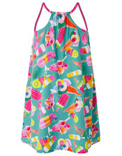 Erica Ice Lolly Satin Dress in Recycled Polyester, Green (GREEN), large