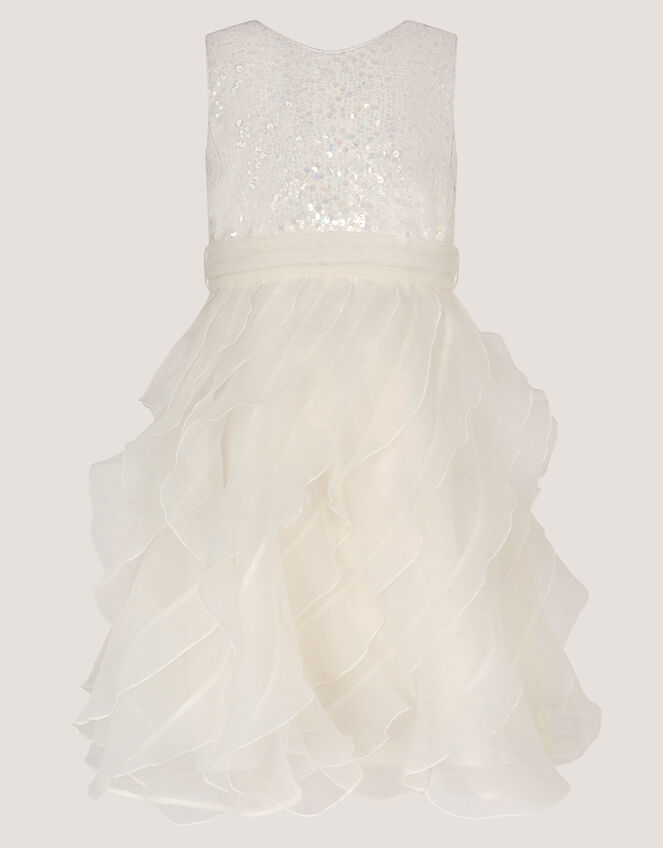 Sequin Embellished Ruffle Party Dress, White (WARM IVORY), large
