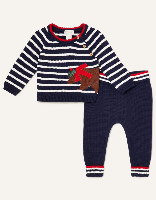 Newborn Bear and Stripe Knit Set, Blue (NAVY), large