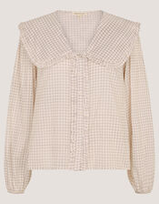 Lily Peter Pan Collar Check Shirt, Ivory (IVORY), large