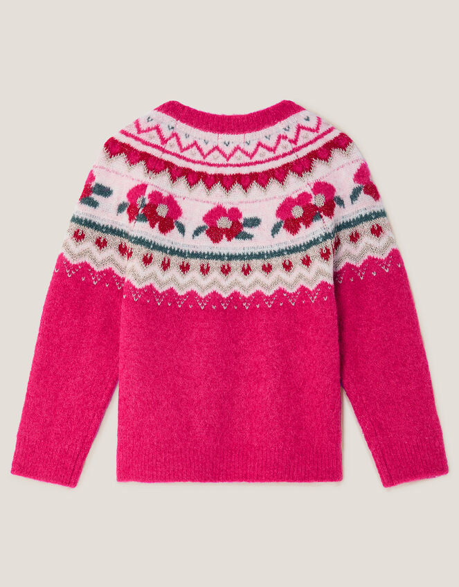 Rhinestone Floral Fair Isle Jumper, Pink (PINK), large