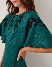 Bianca Embroidered Floral Cape Midi Dress, Green (GREEN), large