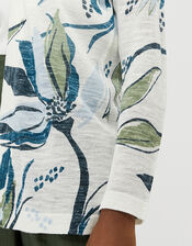 Tilda Printed Knit Cardigan in Linen Blend, Ivory (IVORY), large