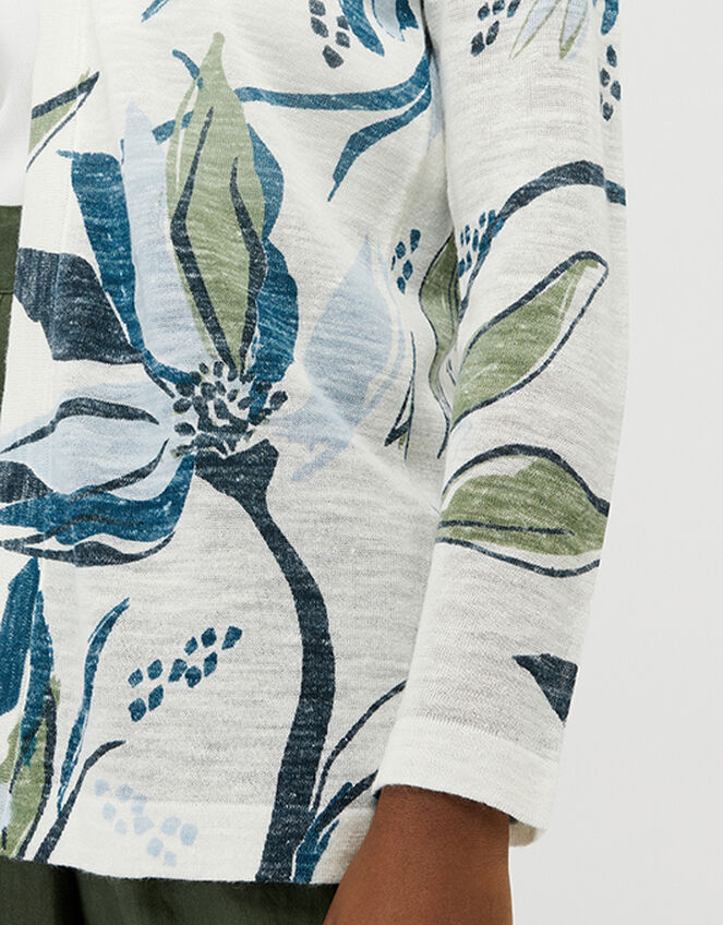 Tilda Printed Knit Cardigan in Linen Blend, Ivory (IVORY), large