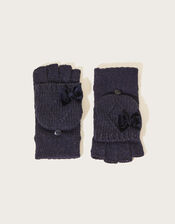 Bow Knit Capped Mitten Gloves with Recycled Polyester, Blue (NAVY), large