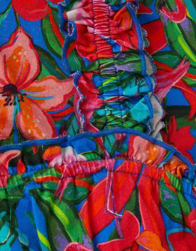 Tropical Print Jersey Playsuit, Blue (BLUE), large