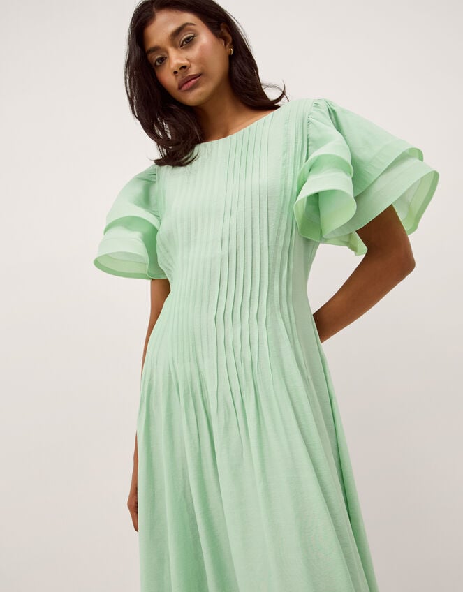 Pelia Flutter Sleeve Pleated Midi Dress, Green (MINT), large