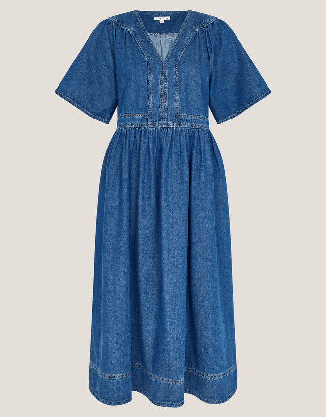 Lydia Short Sleeve Denim Midi Dress, Blue (MID INDIGO), large