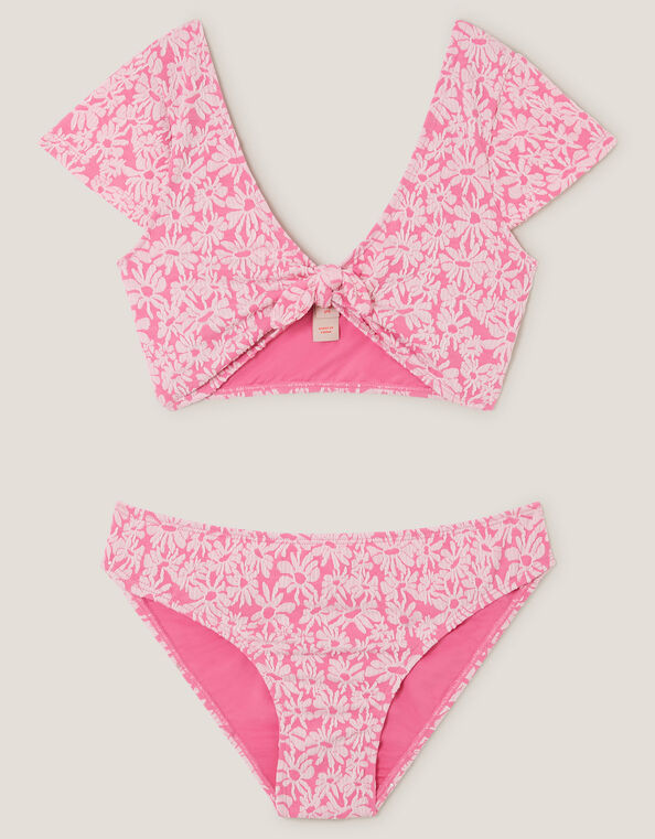 Floral Jacquard Short Sleeve Swim Set, Pink (PINK), large