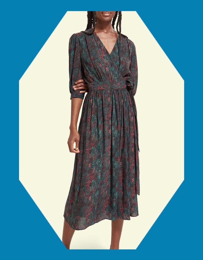 Scotch and Soda Snake Midi Dress, Blue (NAVY), large