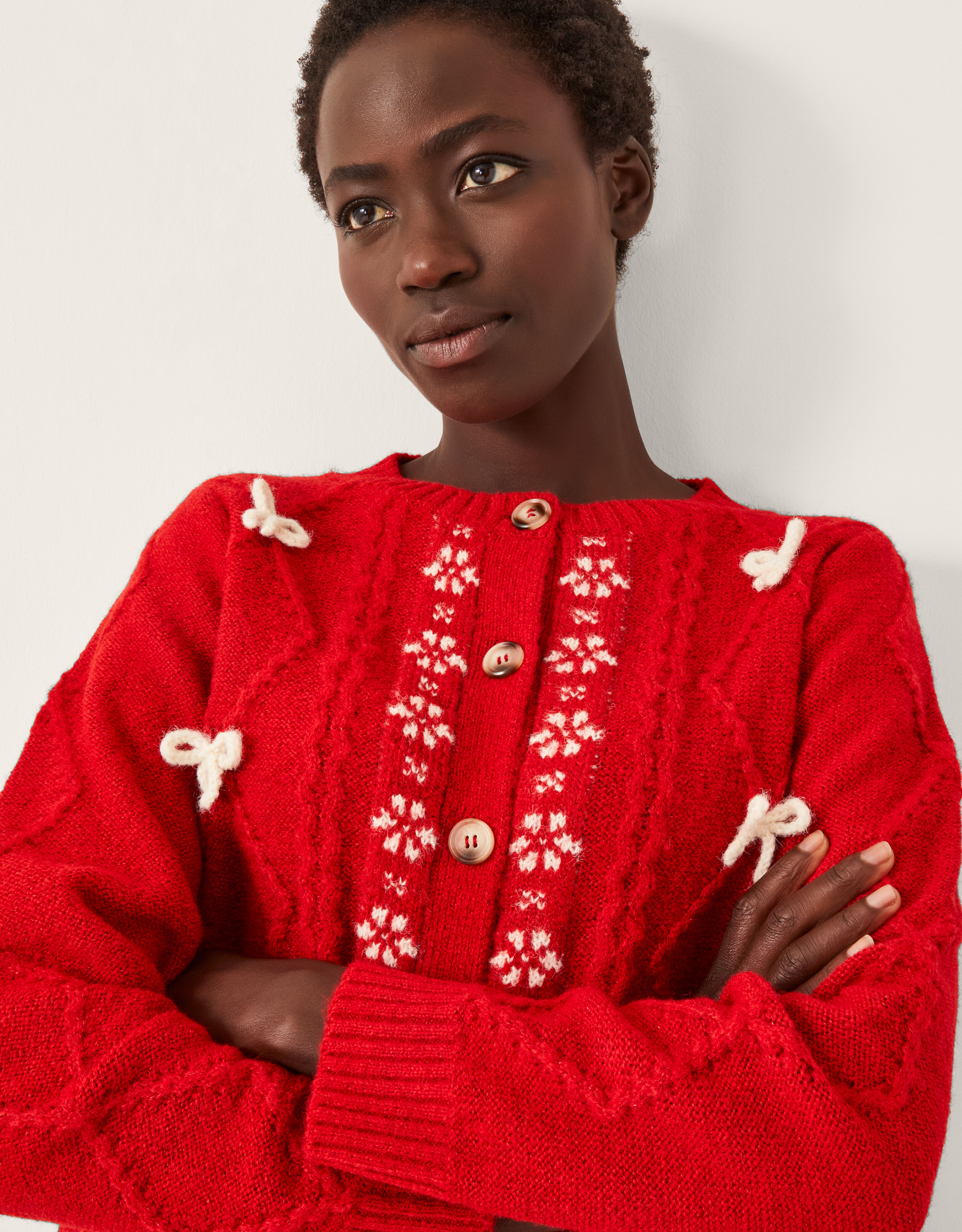 【新品】 Aerienne Cable-Knit Ribbon Cardigan yoyoyoy]Ribbon Accent Cable Knit Cardigan