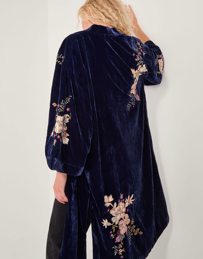 Fallon Embroidered Velvet Kimono , Blue (NAVY), large