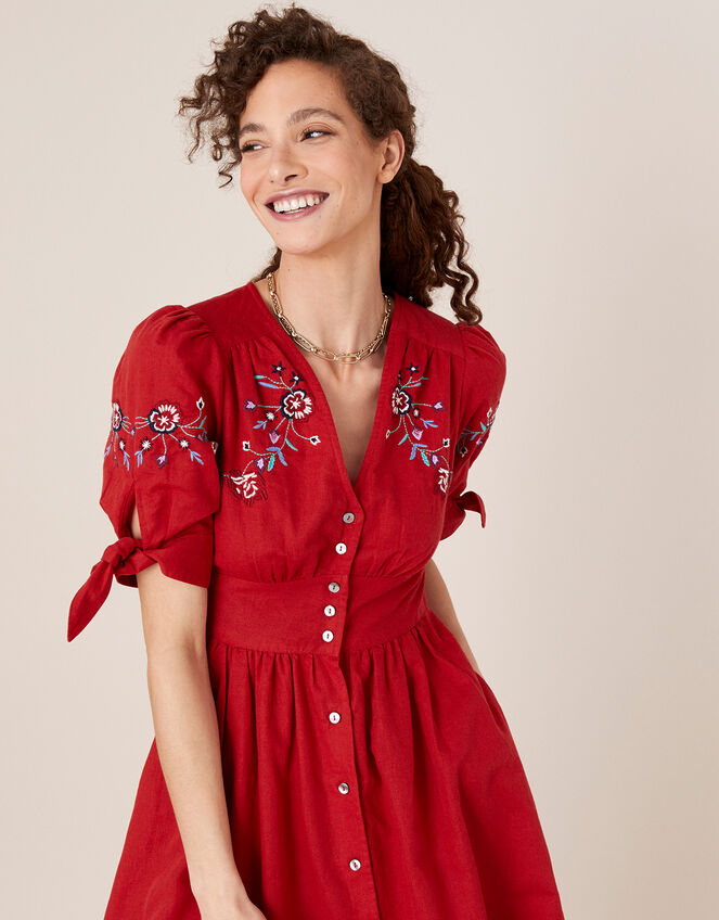 Dolly Floral Embroidered Midi Dress, Red (RED), large