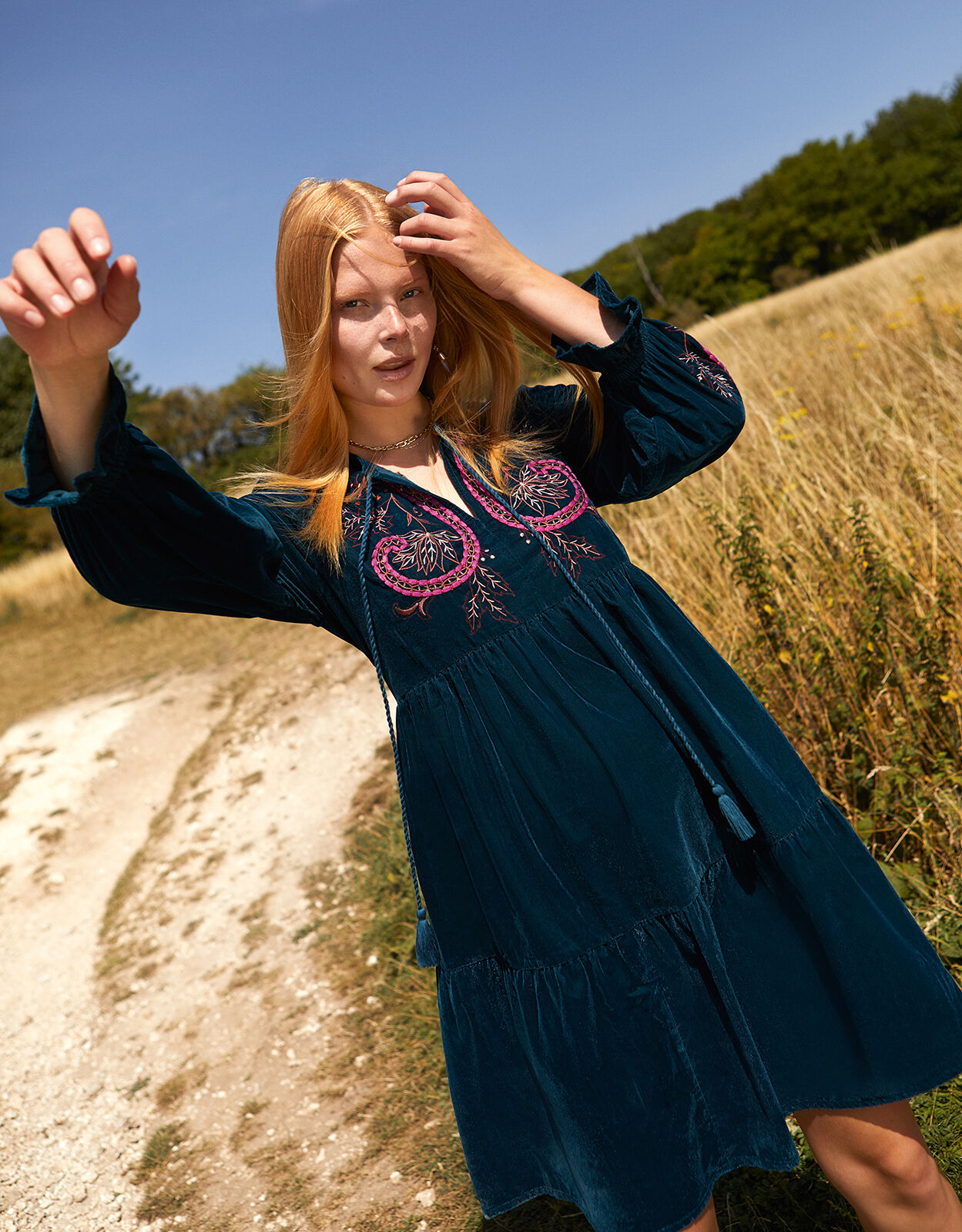Monsoon Blue Velvet Dress Online Sale