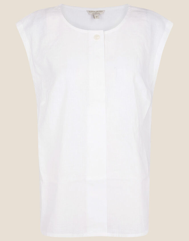 Sleeveless Top in Linen Blend, White (WHITE), large