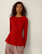 Paula Bow Peplum Jumper, Red (RED), large