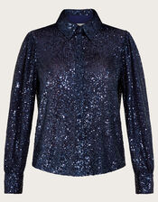 Megan Sequin Shirt, Navy (PURPLE), large