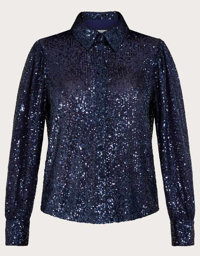 Megan Sequin Shirt, Navy (PURPLE), large