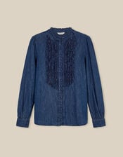 Sophia Ruffle Denim Shirt, Blue (MID AUTHENTIC BLUE), large