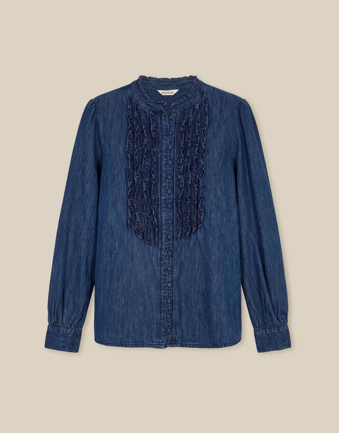 Sophia Ruffle Denim Shirt, Blue (MID AUTHENTIC BLUE), large