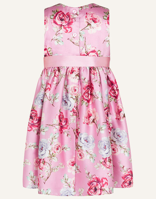 Baby Luna Rose Print Satin Dress, Pink (DUSKY PINK), large