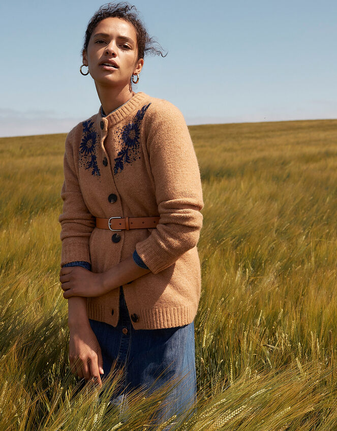 Embroidered Cardigan, Yellow (OCHRE), large