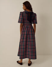 Dottie Short Sleeve Smocked Tartan Midi Dress, Red (RED), large