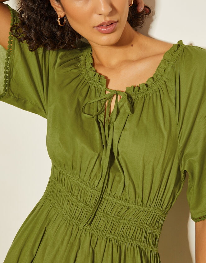 Nora Short Sleeve Cotton Midi Dress, Green (GREEN), large