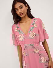 Cora Embellished Floral Midi Dress, Pink (ROSE), large