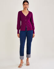 Scallop Trim Cardigan with LENZING™ ECOVERO™, Red (MULBERRY), large