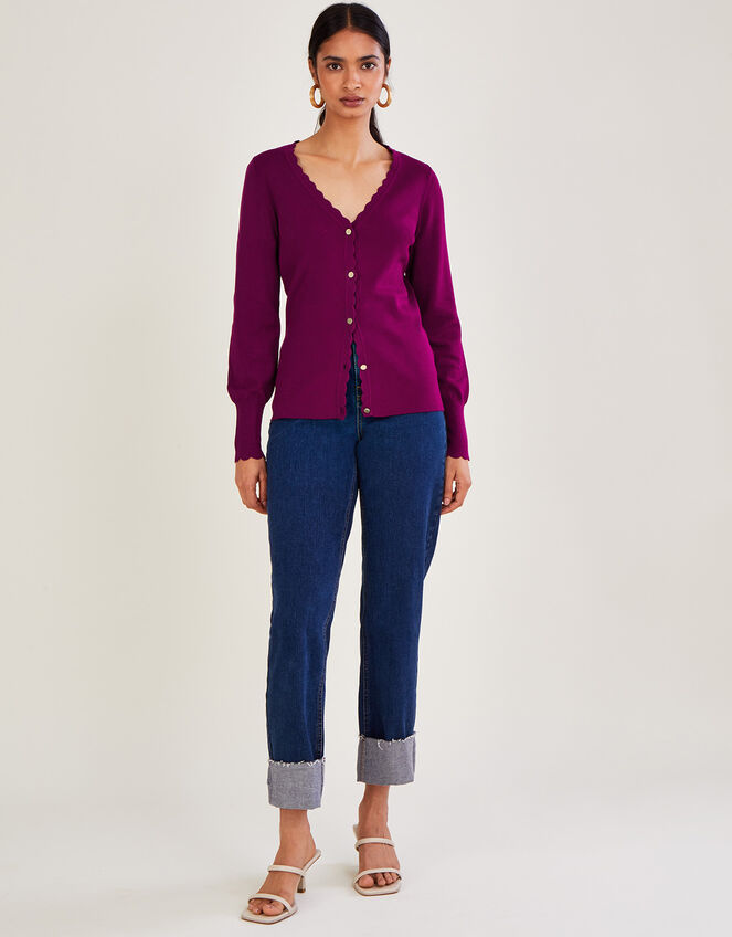 Scallop Trim Cardigan with LENZING™ ECOVERO™, Red (MULBERRY), large