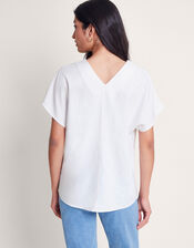 Viola V-Neck Pintuck T-Shirt, White (WHITE), large