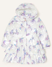 Shimmer Unicorn Frill Padded Coat, Ivory (IVORY), large