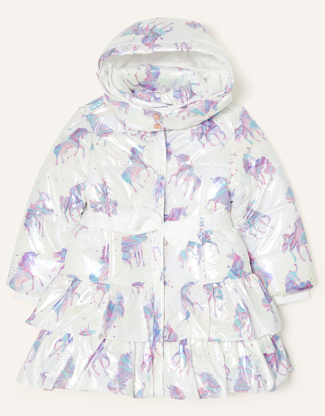 Shimmer Unicorn Frill Padded Coat, Ivory (IVORY), large