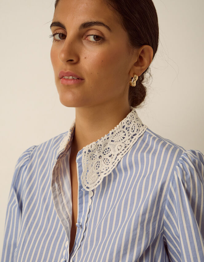 Quinn Lace Collar Stripe Shirt, Blue (BLUE), large