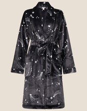 Shooting Star Print Fluffy Dressing Gown, Grey (CHARCOAL), large