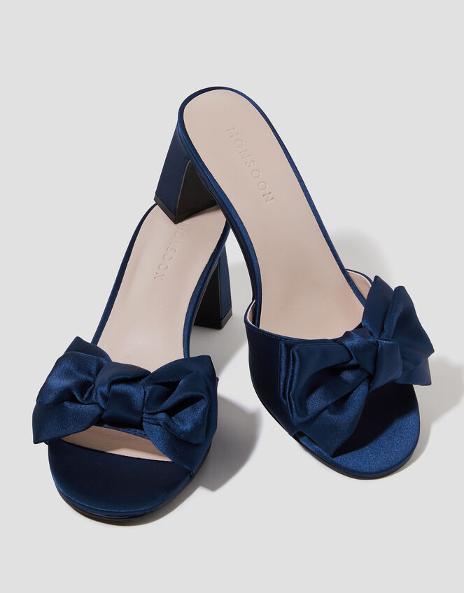 Tia Satin Bow Mules, Blue (NAVY), large