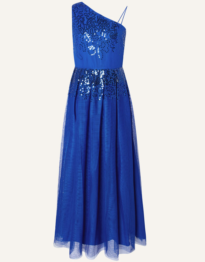 Elish One-Shoulder Sequin Prom Dress, Blue (BLUE), large