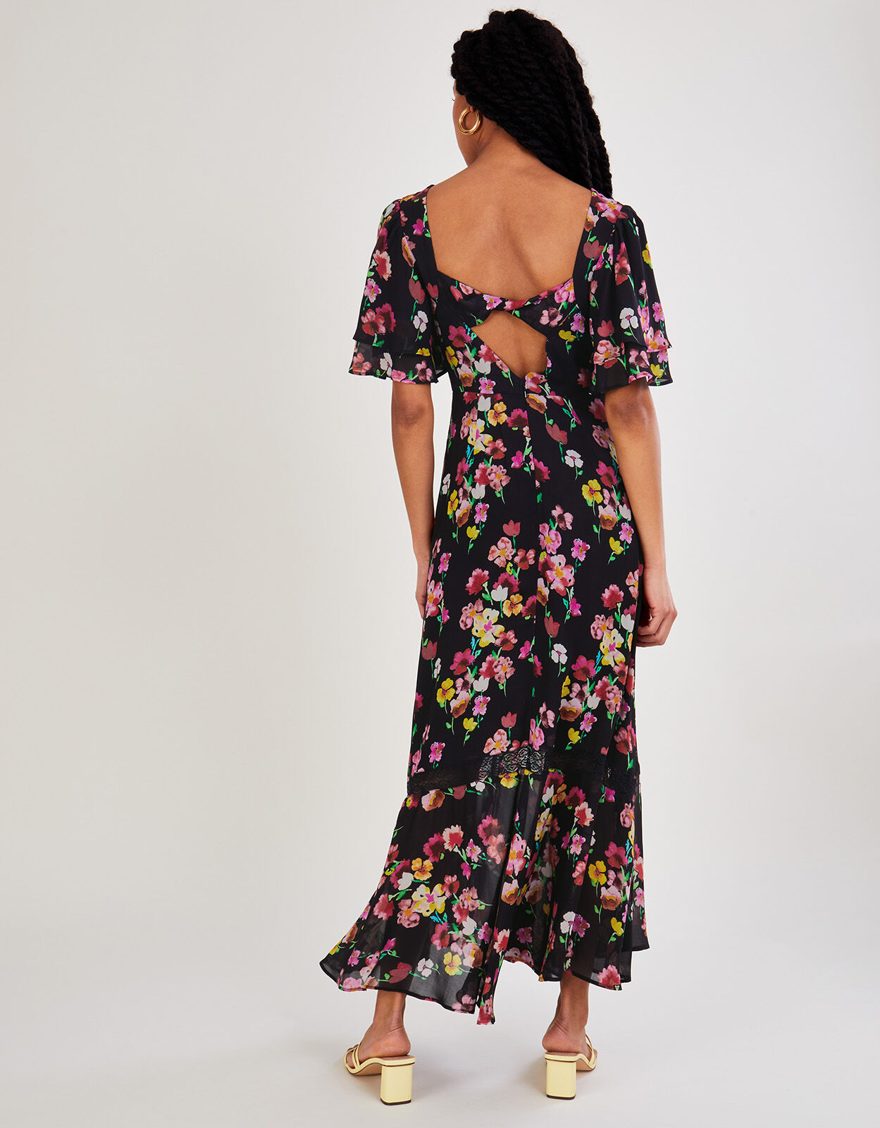 Mina Print Tea Dress in Sustainable Viscose Black Evening
