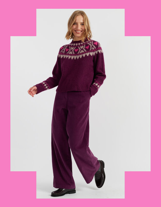 Chinti & Parker Heart Fair Isle Jumper, Red (MULBERRY), large