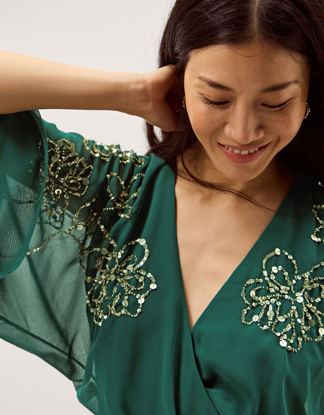 Skyla Floral Embellished Maxi Wrap Dress Green