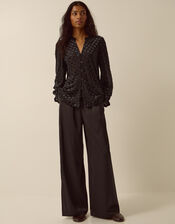 Sally Polka Dot Devor&eacute; Jersey Blouse, Black (BLACK), large