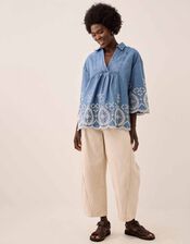 East Coralie Broderie Denim Top, Blue (BLUE), large