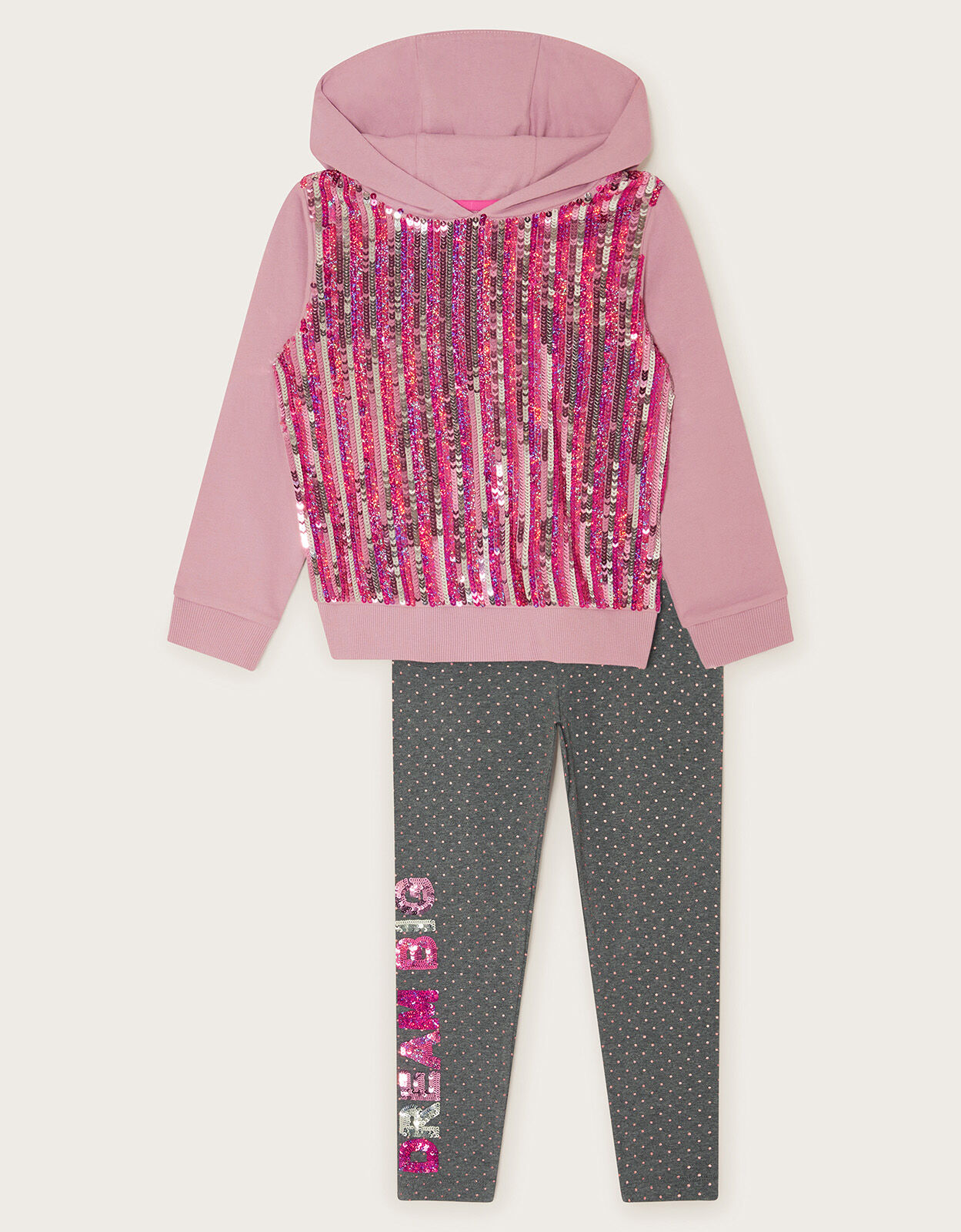 Sequin Hoodie and Leggings Set Pink Girls Sets Outfits Monsoon UK