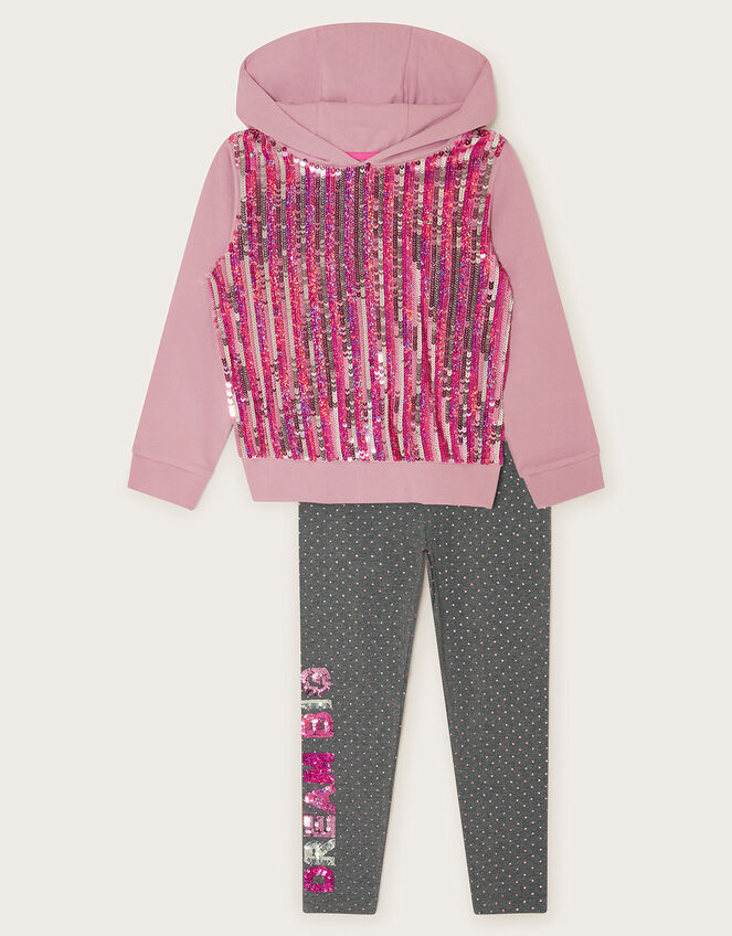 Sequin Hoodie and Leggings Set Pink