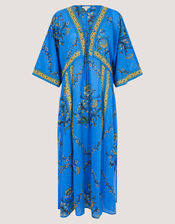 Aimee Floral Midi Kaftan Dress, Blue (BLUE), large