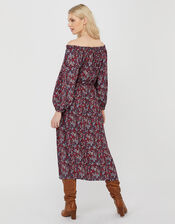Ivy Ditsy Floral Bardot Midi Dress, Red (RED), large