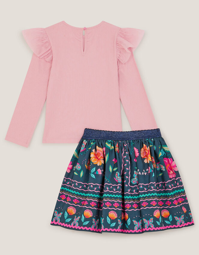 Floral Tulle Top & Skirt Set, Blue (NAVY), large