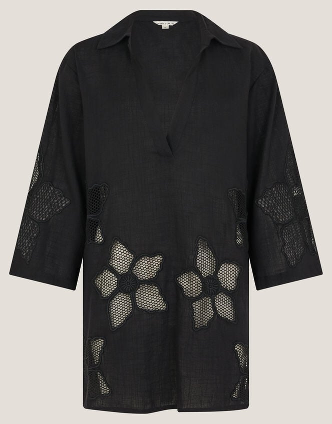 Joanna Cutwork Beach Shirt, Black (BLACK), large