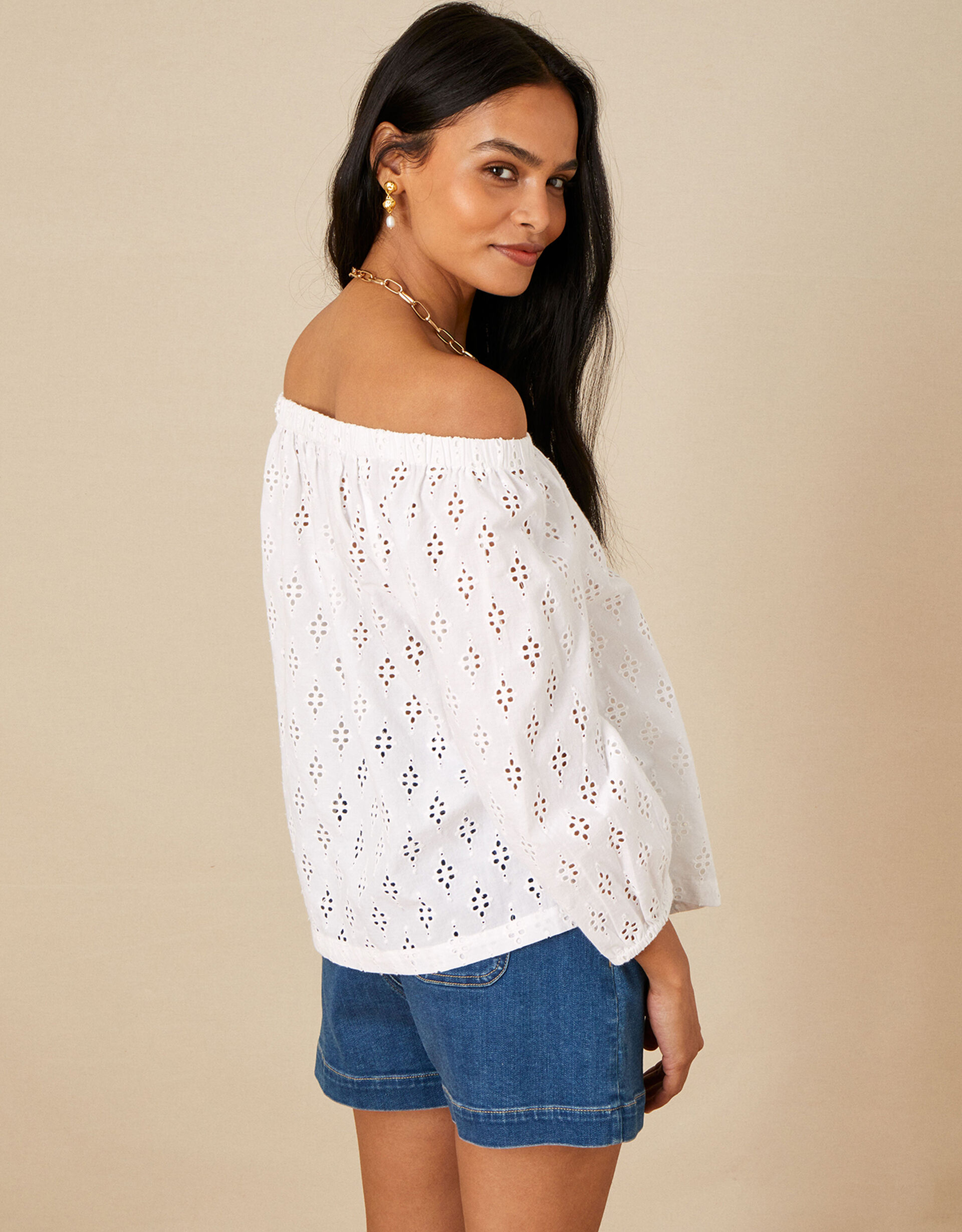 White Schiffli Tie Detail Cotton Top